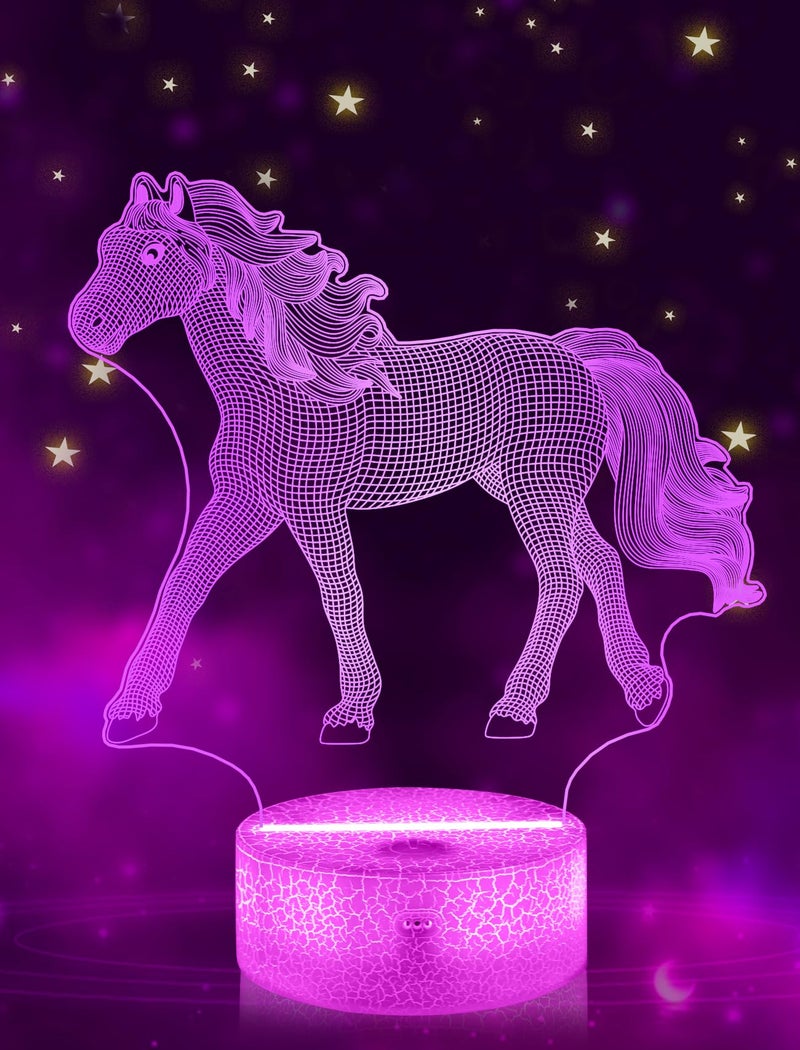 FULLOSUN Horse Gifts for Girl, Horse 3D Night Lights for Kids Illusion Lamp 16 Colors Changing with Remote Birthday Gifts for Child Baby Boy and Girl - Image 1